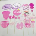 Detailansicht der rosa Babyparty-Fotorequisiten für die Feier eines neugeborenen Mädchens - Einheitsgröße / Mädchen Thema / 20-teiliges Set