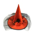 Halloween orange witch hat with black mesh veil and fabric rose decorations for cosplay - One Size / Red