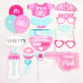 Detailliertes Set aus rosa und blauen Babyparty-Foto-Requisiten für eine Mädchenfeier - Einheitsgröße / Strohhalm Mädchen / 12er-Set