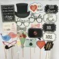 Diverse wedding photo booth props with romantic and funny English text signs. - One Size / 22 Piece Wedding Set