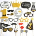Detailansicht goldener und schwarzer Foto-Requisiten zum 1. Geburtstag für Jungen - 1. Geburtstag Junge Stil (Schwarz) / 18-teiliges Set