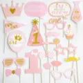 Rosa und goldene Fotorequisiten-Set zum 1. Geburtstag für Mädchen Babyparty-Dekorationen - 1. Geburtstag Mädchen Stil (Rosa) / 18-teiliges Set