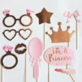 Goldfolien-Party-Fotoautomaten-Requisiten-Set inklusive Kronen Brillen und Sternen - Rosa Diamant Brille Stil / 10-teiliges Set