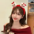 Traditionelles rotes chinesisches Neujahr Löwentanz Plüsch Stirnband für Mädchen Haarschmuck - Weißes Gesicht Löwe Roter Haarreif