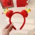Festliches rotes Löwentanz-Plüschstirnband für Kinder als Neujahrs-Haarschmuck - Einheitsgröße / Rosa Grüne Orange Stäbe Roter Haarreif