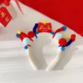 Traditioneller chinesischer Löwentanz-Plüsch-Haarreif für Mädchen mit Pompons - Einheitsgröße / Roter Löwe Bunte Bommel Haarreif