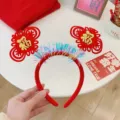 Diadema roja festiva del Año Nuevo Chino con carácter 'Fu' dorado y detalles brillantes - Diadema Doble Bendición / Talla única