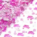 Detalle macro de confeti de PVC láser rosa Happy Birthday y lentejuelas de pastel - Cumpleaños Rosa / 15g/Paquete