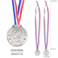 Detailansicht der silbernen Kunststoffmedaille mit Maßen und Gewicht für Kinder - Kronen Rang 2 Stil / Band einseitig ca. 38cm / Silber