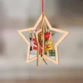 3D-Weihnachtsstern aus Holz mit lasergeschnittenem Bären- und Weihnachtsmann-Motiv - 3D Stern Bär