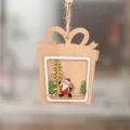 Adorno navideño de madera tallado con láser de Papá Noel y árbol - Regalo de Papá Noel Plano