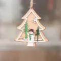 Adorno navideño de madera para colgar con muñeco de nieve y pinos cortados con láser - Árbol de Muñeco de Nieve Plano