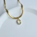 Gold Initial Buchstabe C Zirkon Anhänger Halskette Fischgrätkette Eleganter Schmuck - Buchstabe C