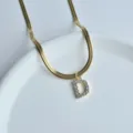 Goldene Flache Schlangenkette Halskette mit Zirkonia Buchstabe D Anhänger Variante - Buchstabe D