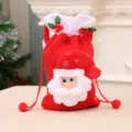 Roter Weihnachts-Kordelzugbeutel mit Weihnachtsmann-Applikation und Stechpalme - Roter Kordelzugbeutel (Weihnachtsmann)