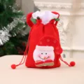 Festlicher roter Filz-Weihnachtsbeutel mit Kordelzug und süßem 3D-Plüsch-Schneemann - Roter Kordelzugbeutel (Schneemann)