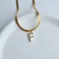 Gold snake chain letter F zircon pendant necklace, elegant stainless steel clavicle jewelry. - Letter F