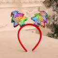 Regenbogenfarbenes Weihnachtsbaum-Stirnband mit Pailletten für Weihnachtsfeiern. - Pailletten Bunter Baum Stil (5780282400492)