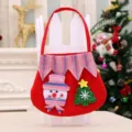 Handgefertigte rote Filz-Weihnachtstüte mit Schneemann- und Tannenbaum-Applikation - Handtasche mit farbiger Öffnung (Schneemann)