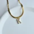Gold Letter K Zircon Pendant Necklace With Elegant Flat Herringbone Chain Jewelry - Letter K