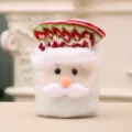 Süße Weihnachtsmann Geschenktüte mit rot-grünem Strick-Kordelzug für Weihnachtsäpfel - Puppen-Kordelzugbeutel - Weihnachtsmann / Beige