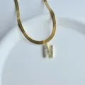 Gold herringbone chain necklace with sparkling cubic zirconia letter N pendant jewelry - Letter N