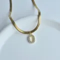 Gold letter O pendant necklace with flat snake chain, minimalist cubic zirconia jewelry. - Letter O