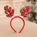 Weihnachts-Haarreif mit Rentiergeweih in rotem Karomuster und Schneeflocken-Motiv - Rotes Karomuster Geweih Stil (5780282400500)