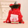 Rote Weihnachts-Geschenktüte mit Kordelzug und süßem 3D-Plüsch-Schneemann-Motiv - Vintage Zuziehbeutel (Schneemann)