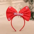Roter Pailletten-Schleife Weihnachts Stirnband mit weißer HOHOHO Schrift und Flocken - HOHOHO Text Stil (5780282400507)
