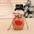 Schneemann-Weihnachtsbeutel aus Jute mit roten Herzen und praktischem Kordelzugverschluss - Einfarbiger Apfelbeutel (Schneemann)