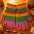Guanti invernali caldi e spessi in maglia a righe arcobaleno con design touchscreen. - Taglia unica / Arcobaleno adulti