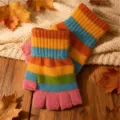 Guanti in Maglia Senza Dita con Righe Arcobaleno Colorate per Inverno Variante - Taglia unica / Design arcobaleno per bambini