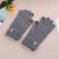 Grey winter touchscreen knitted gloves for men, warm double-layer thermal gloves. - One Size / Men's Deer Grey