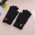 Men's winter black knit touchscreen gloves with warm fleece lining and stylish deer patch - One Size / Men's Fawn Gloves, Dark Grey