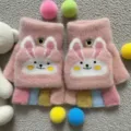 Guanti invernali caldi per bambini mezza dito simpatico cartone animato coniglio peluche - Taglia unica / Rosa