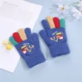 Guanti invernali in maglia per bambini guanti caldi colorati simpatici guanti bimbo - Taglia unica / Escavatore cartone animato blu scuro