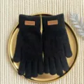 Winter black knitted five-finger gloves warm cute touchscreen gloves with fashion label - One Size / Black