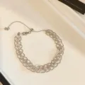Silver crystal mesh bracelet, vintage palace style elegant pink rhinestone wrist chain. - Silver/Pink