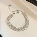 Silver crystal mesh adjustable bracelet vintage style elegant lattice fashion jewelry item - Silver/Clear