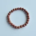 Brown goldstone beaded elastic bracelet detail shot, elegant shimmering stone jewelry. - 4# Goldstone