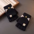 Guanti invernali neri in maglia senza dita con orecchie di gatto e bottoni caldi - Taglia unica / Nero