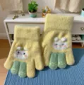 Guanti caldi invernali per bambini design coniglietto morbido, stile lavorato a maglia. - Taglia unica / Orecchie di coniglio in jacquard giallo