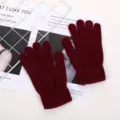 Maroon Winter Warm Knit Gloves Soft Stretch Full Finger Gloves for Cold Weather Outdoor - Solid Red