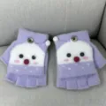 Guanti carini viola in maglia con risvolto a metà dito per bambini, caldi invernali. - Taglia unica / Piccola palla di neve, viola
