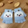 Guanti in maglia carini da bambini mezze dita caldi, accessorio morbido invernale. - Taglia unica / Piccola palla di neve, blu