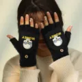 Winter warm plush half-finger gloves with skull print and money lettering for women. - One Size / Halloween Black Diamond Skull Heat Transfer