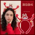 Festliches 2024 Jahr des Drachen rotes Stirnband für Mädchen mit süßem Löwentanz-Design - Einheitsgröße / Rote Doppelter Schmetterling Haarreif [Leuchtend]