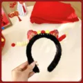 Festliches traditionelles chinesisches Löwentanz Stirnband für Mädchen in Rot - Einheitsgröße / Glück-Zeichen Schwarzer Haarreif