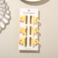 6-piece set of mini 3cm yellow bow hair clips in soft macaron colors for daily hair styling - 6 Pieces With Display Card / Pearlescent Yellow